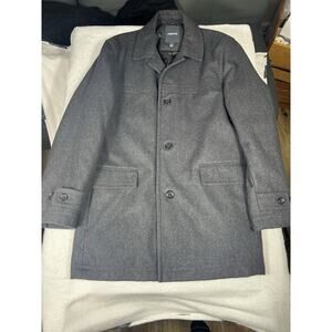 London Fog Mens Coat Gray Long Sleeve Sz Large L Button Up Wool Blend Dry Clean